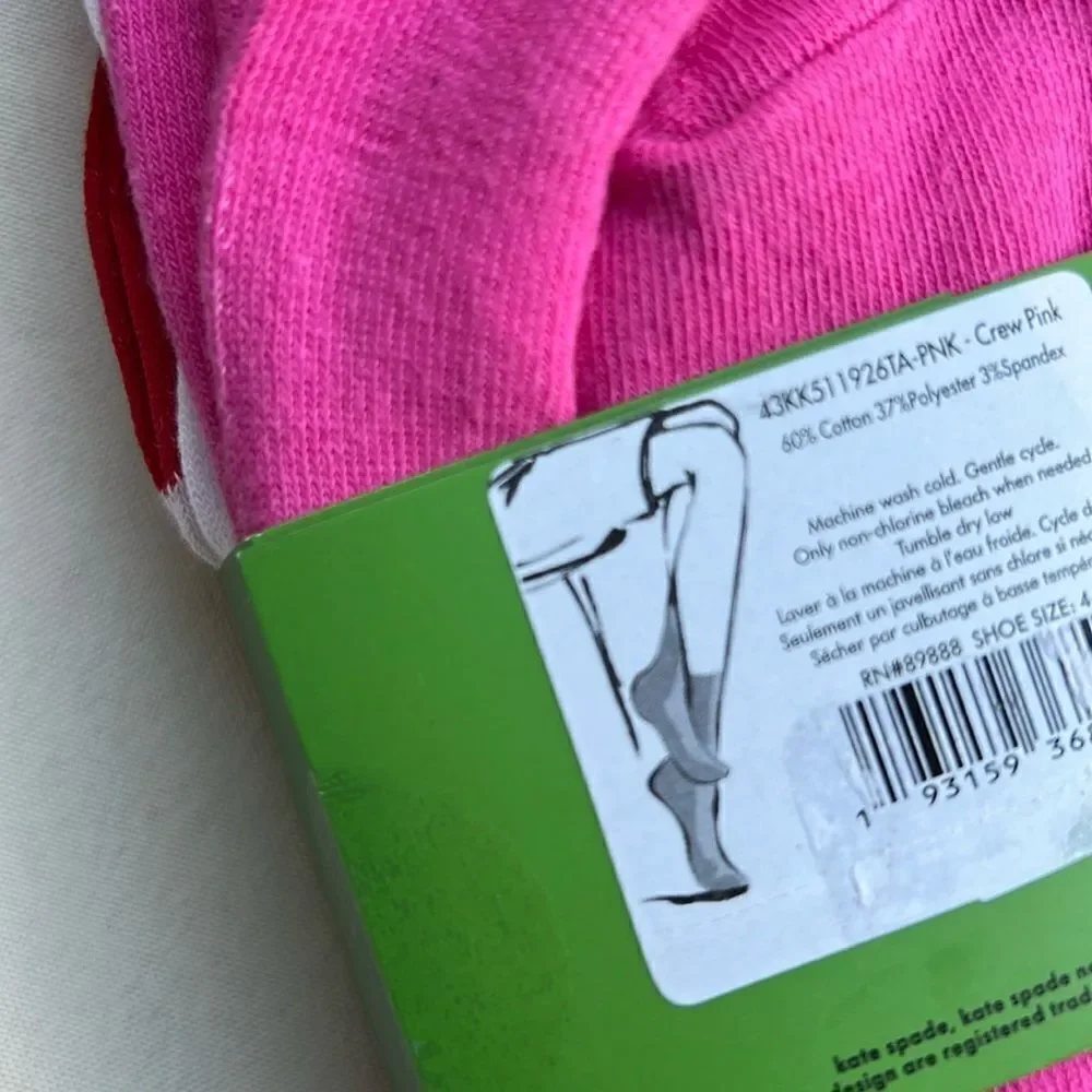 Kate Spade Pink Heart Print Crew Socks 3 Pack